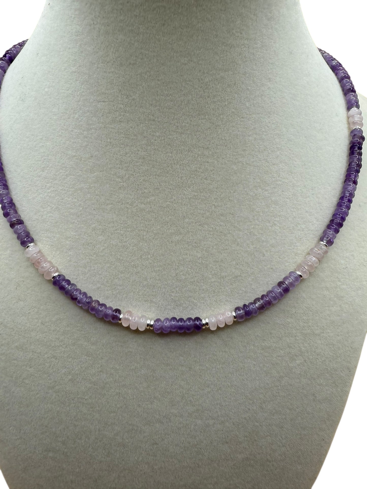 #130-Rose Quartz, Amethyst, SS Clasp & Findings