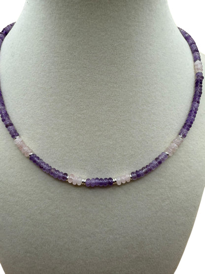 #130-Rose Quartz, Amethyst, SS Clasp & Findings