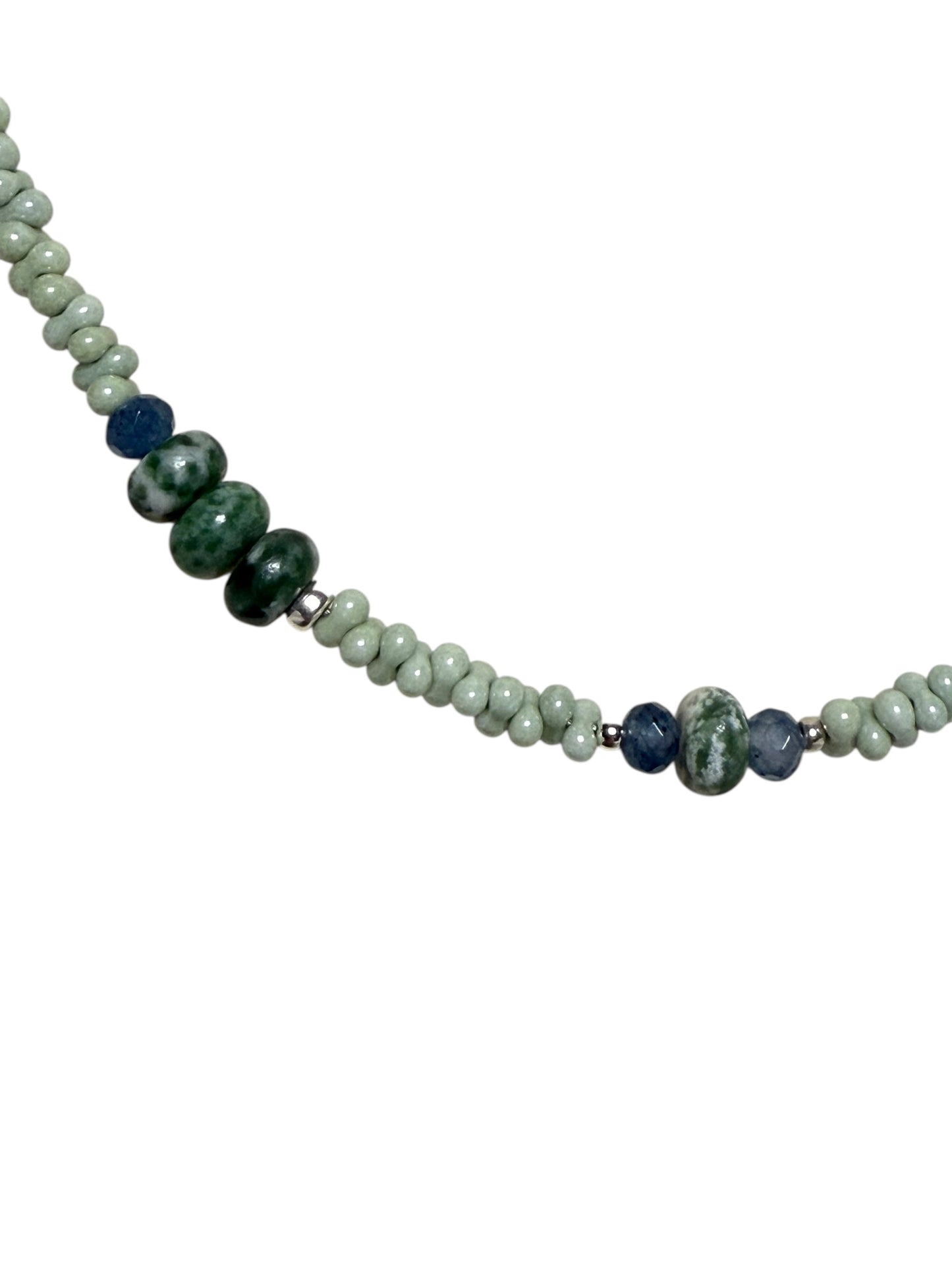 #134-Moss Agate, Dyed Jade, SS Clasp, Findings & Extender Chain