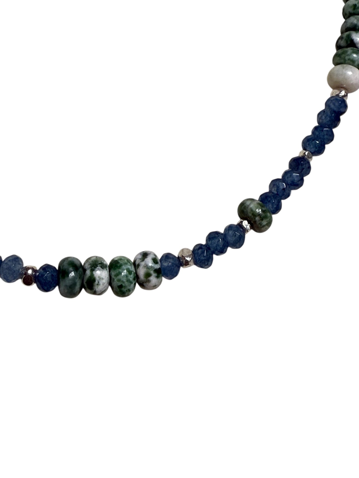#135-Moss Agate, Dyed Jade, SS Clasp, Findings & extender Chain