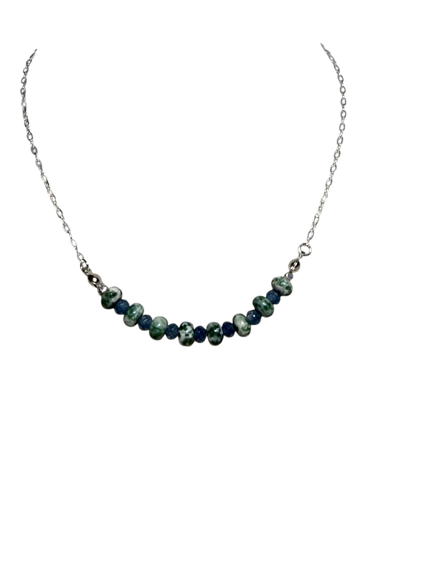 #135-Moss Agate, Dyed Jade, SS Clasp, Findings & extender Chain