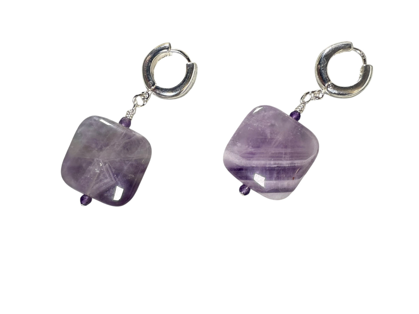 #144-Amethyst Earrings on SS Huggie