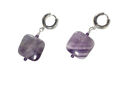 #144-Amethyst Earrings on SS Huggie
