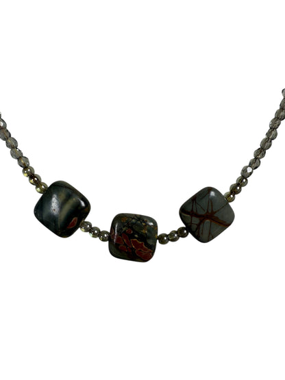 #146-Jasper, Australian Crystal, and Hessonite Garnet Necklace with SS Findings
