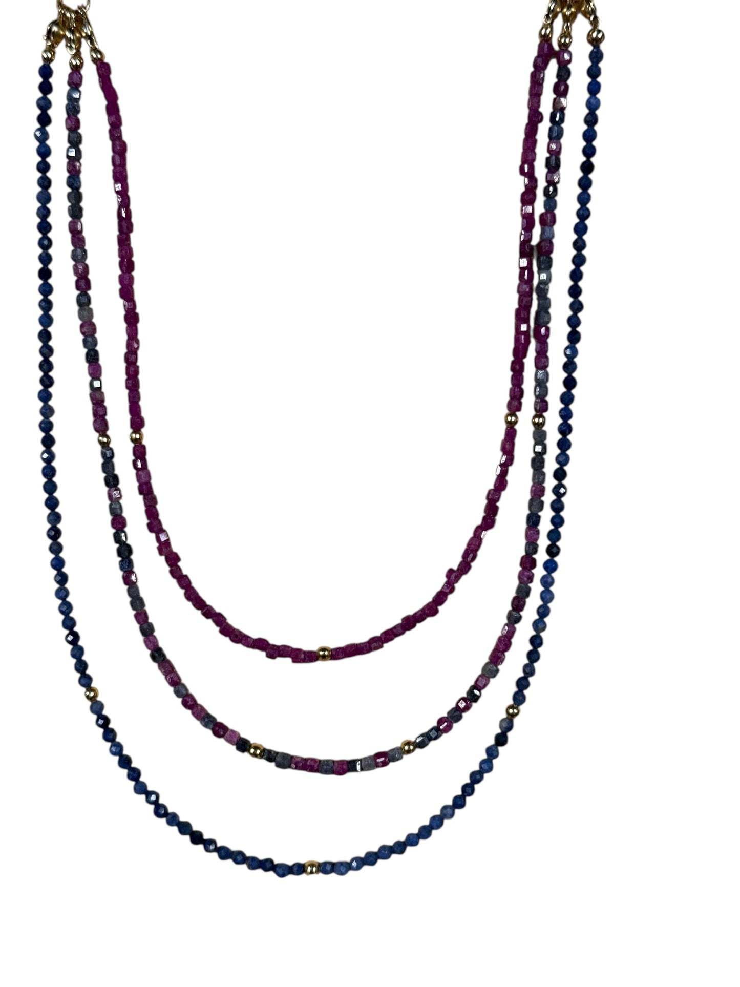 #151-Genuine Ruby & Sapphire Necklace with GF Findings