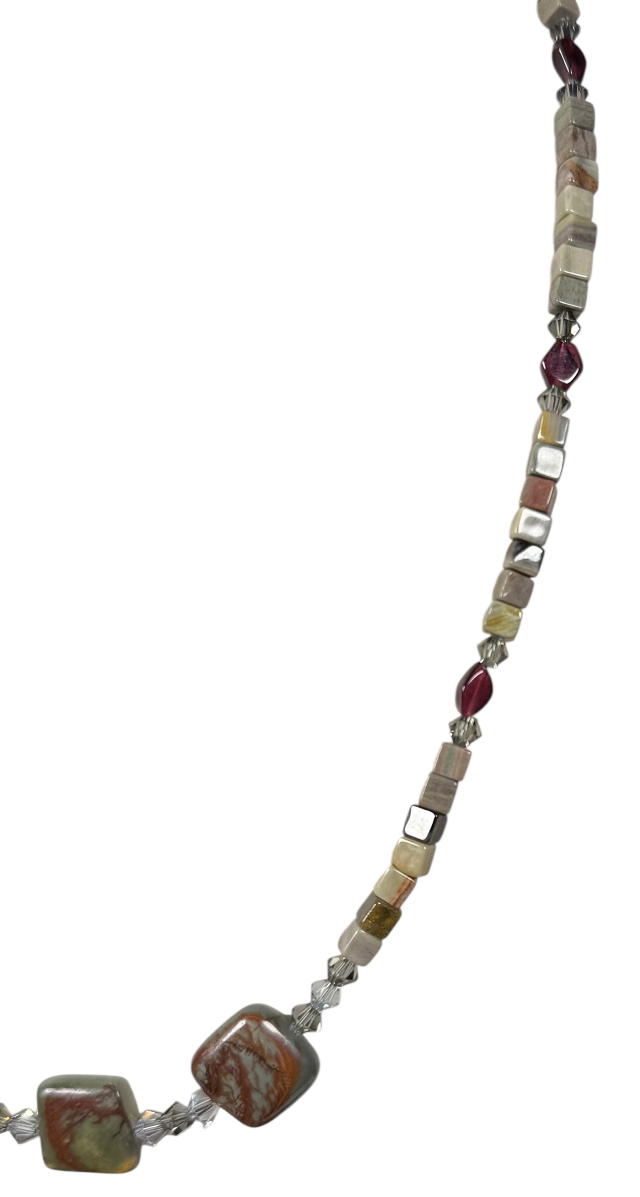 #154-Silver Leaf Jasper, Garnet, SS Clasp