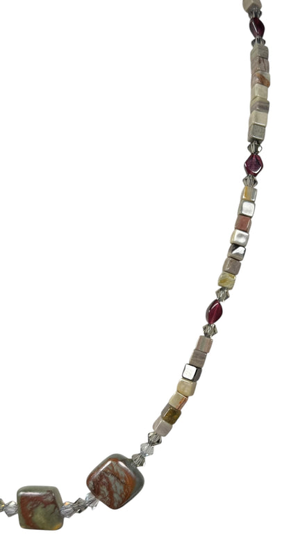 #154-Silver Leaf Jasper, Garnet, SS Clasp