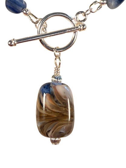 #159-Blue Kyanite, Czech Beads & lampwork bead with SS Toggle
