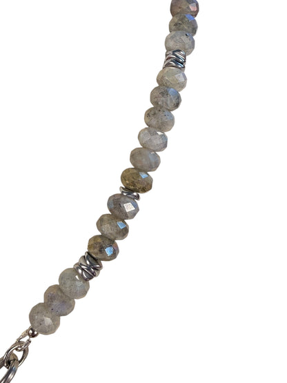 #160-Labradorite, Hematite, and Abalone Charm with S Steel Clasp