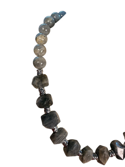 #161-Labradorite with Hematite Wavy Spacer Beads & SS Clasp