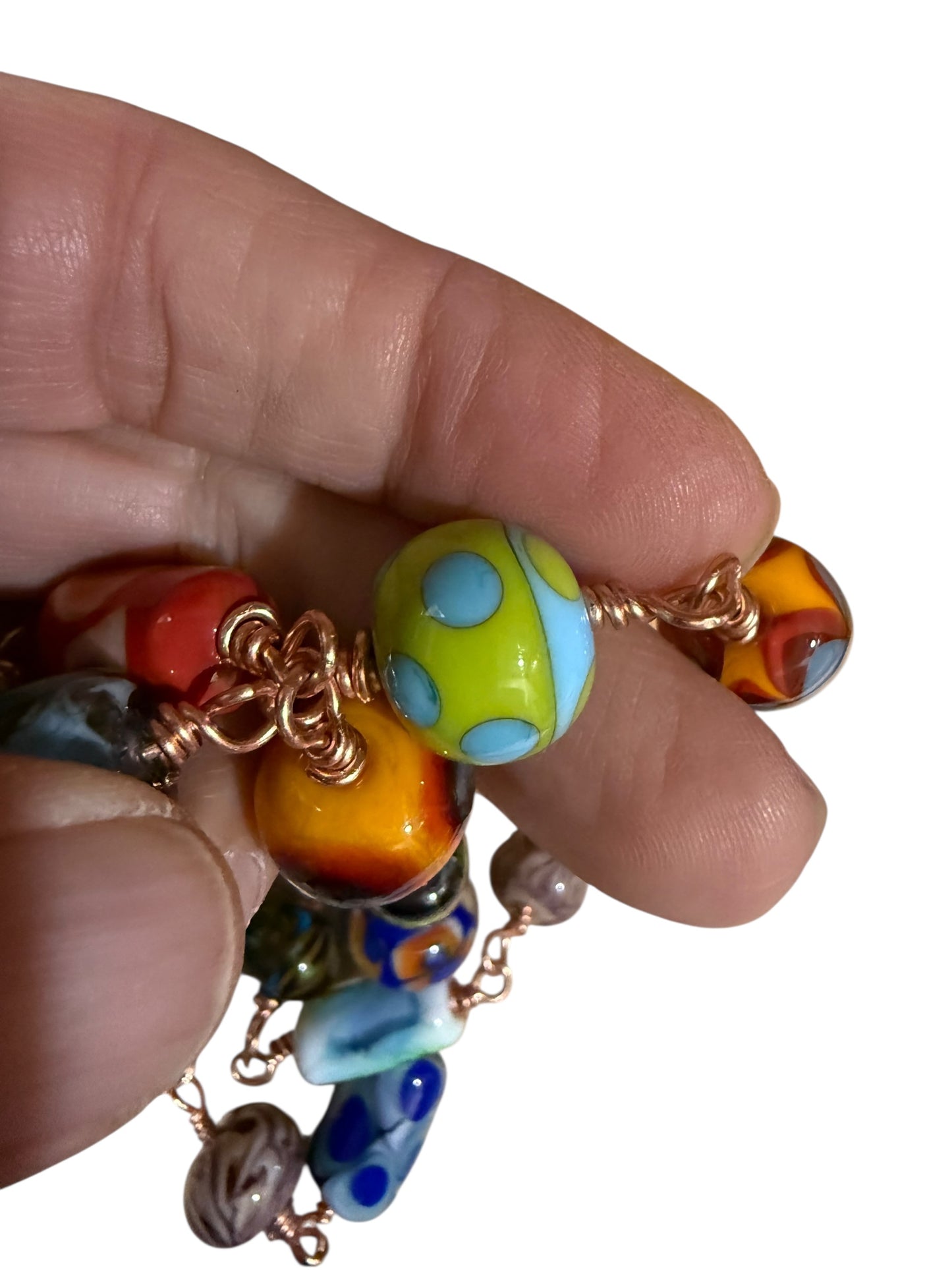 Lampworked beads on copper