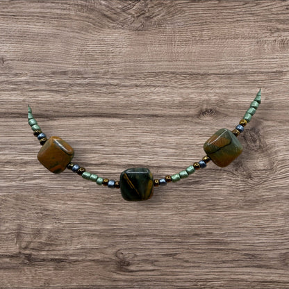 #225-Jasper, Seed Beads, SP Clasp