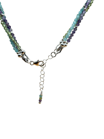 #127-Amethyst, Peridot & Amazonite w/Fine Silver Dainty Necklace