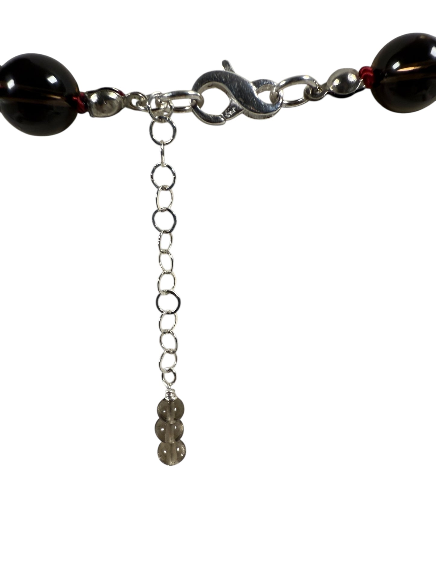 #140-Silk Knotted Smokey Quartz with SS Clasp