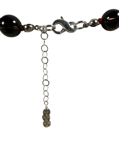 #140-Silk Knotted Smokey Quartz with SS Clasp
