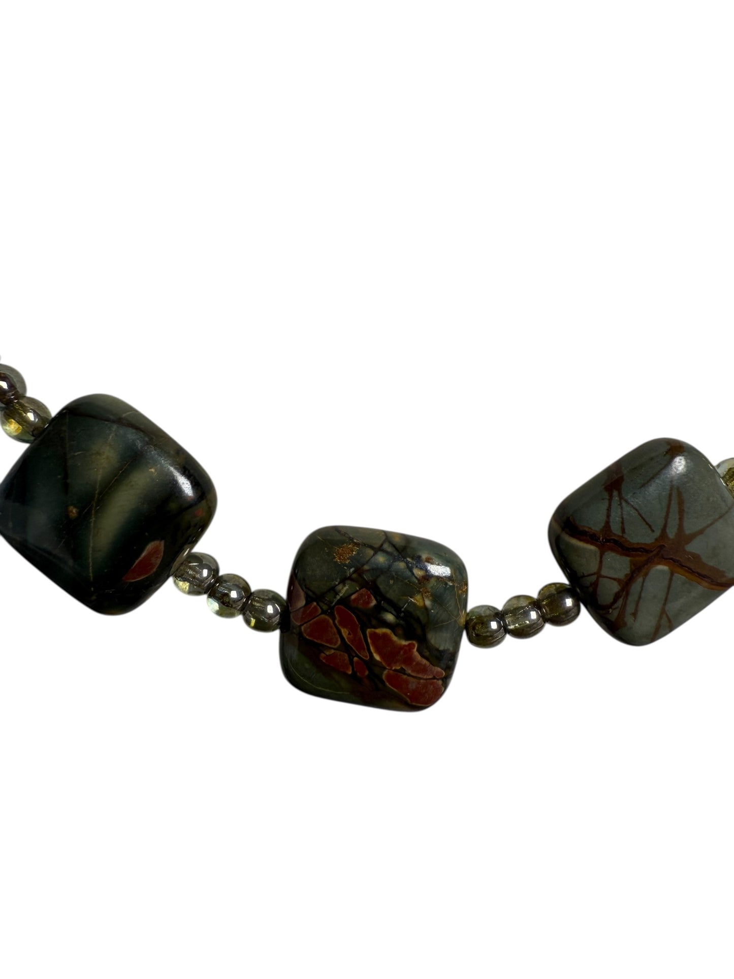 #146-Jasper, Australian Crystal, and Hessonite Garnet Necklace with SS Findings