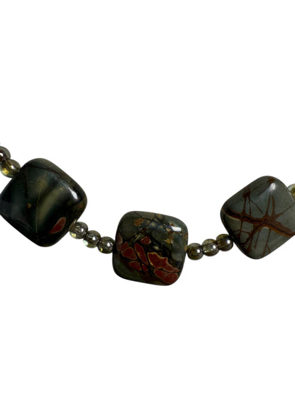 #146-Jasper, Australian Crystal, and Hessonite Garnet Necklace with SS Findings