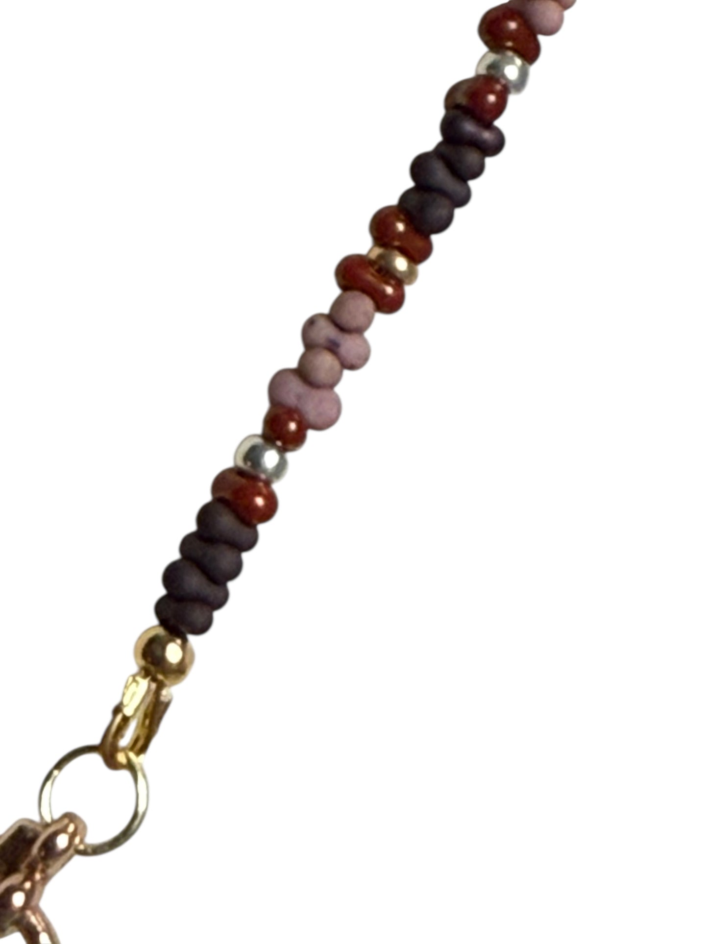 #237-Japanese Seed Bead Necklace with Lampwork Focal Bead-Mixed Metals