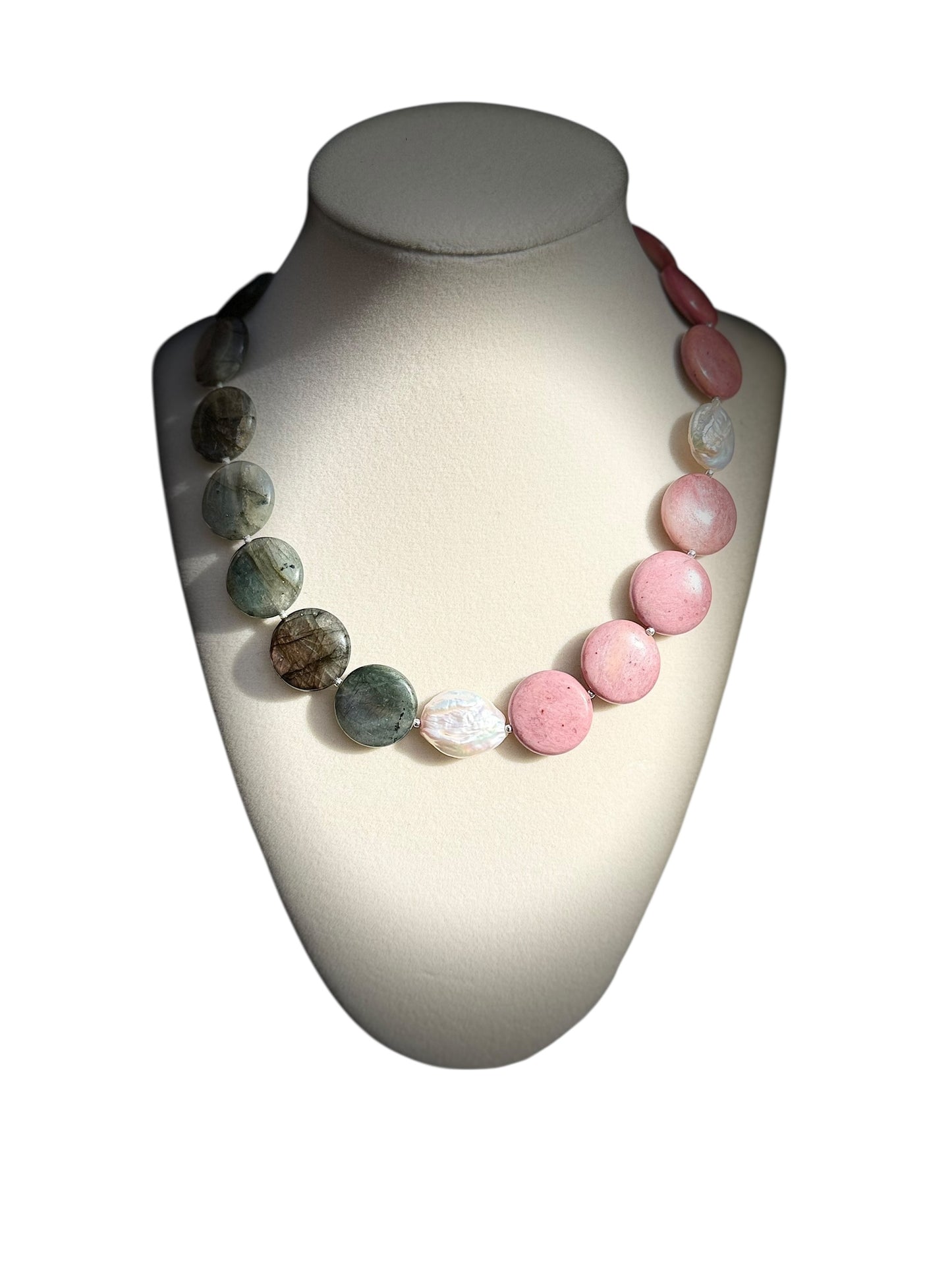 #149-Labradorite, Rhodonite, & Coin Pearls with SS Beads & Findings