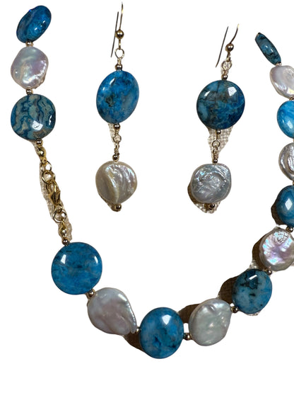 #150-Crazy Lady Agate & Coin Pearls Necklace with GF Beads & Findings