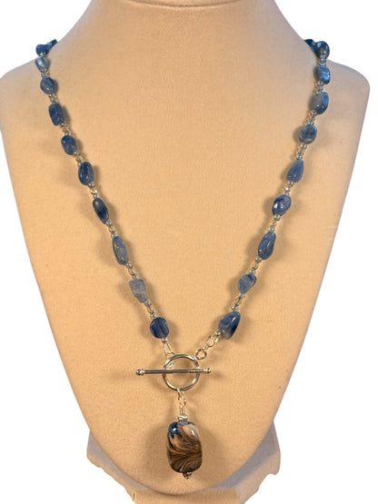 #159-Blue Kyanite, Czech Beads & lampwork bead with SS Toggle