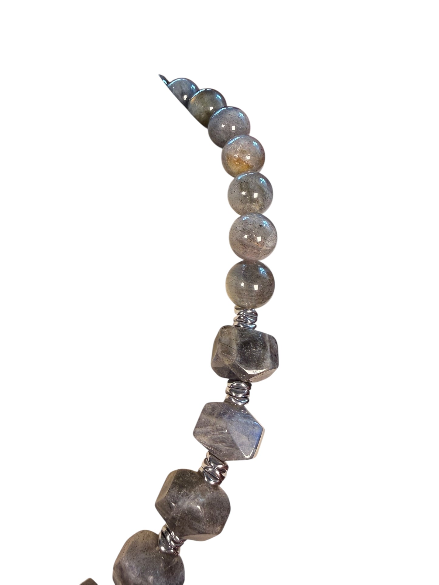 #161-Labradorite with Hematite Wavy Spacer Beads & SS Clasp