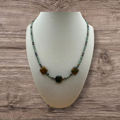 #225-Jasper, Seed Beads, SP Clasp