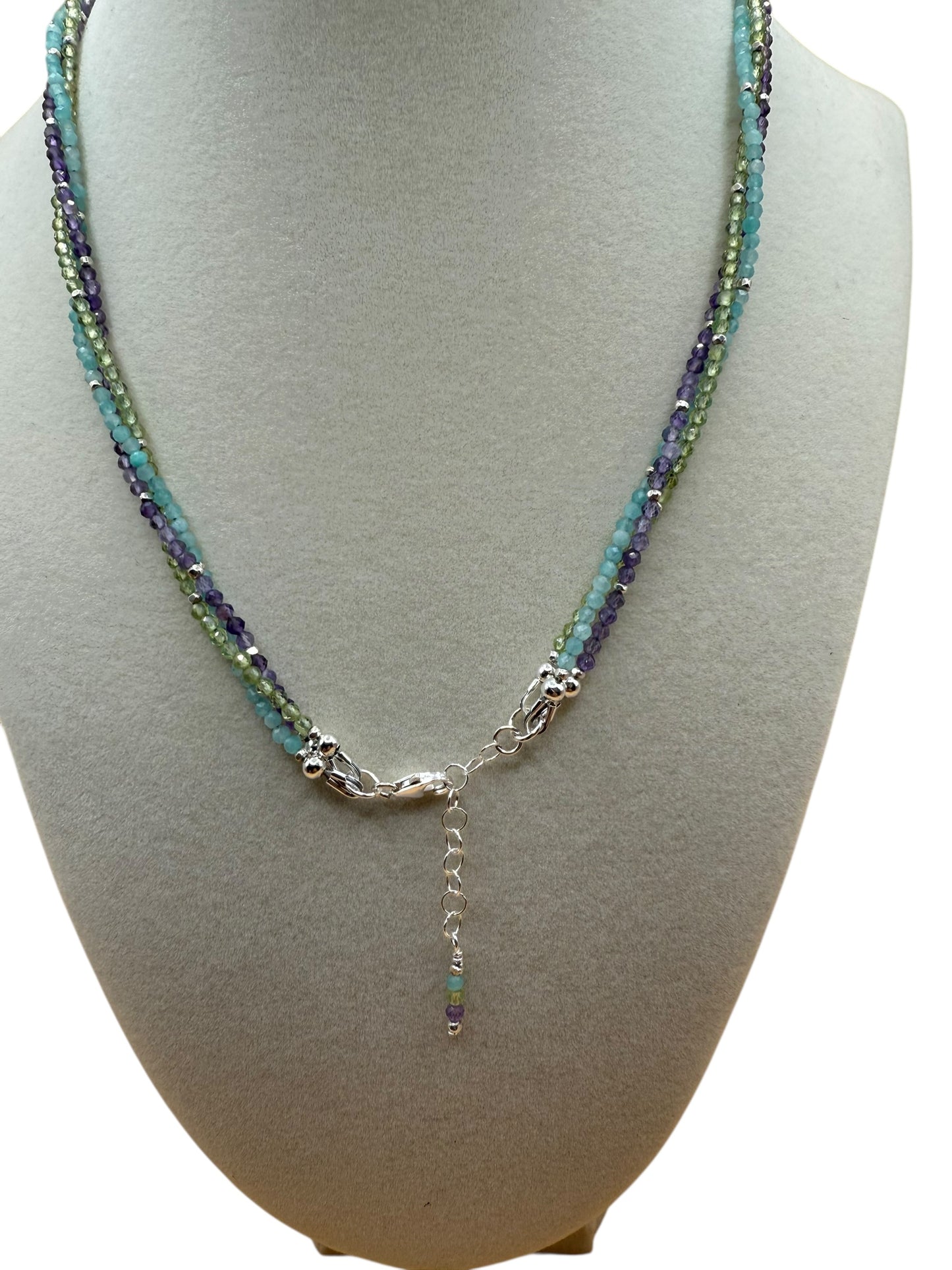 #127-Amethyst, Peridot & Amazonite w/Fine Silver Dainty Necklace