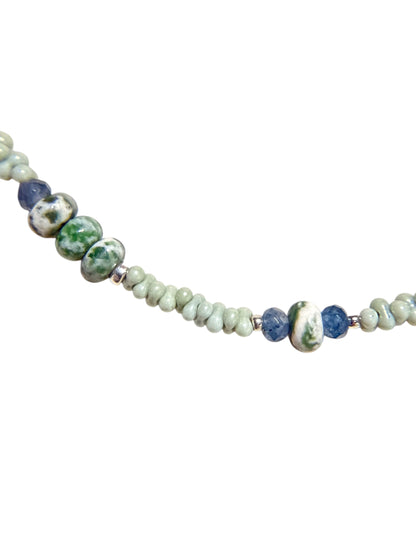 #134-Moss Agate, Dyed Jade, SS Clasp, Findings & Extender Chain