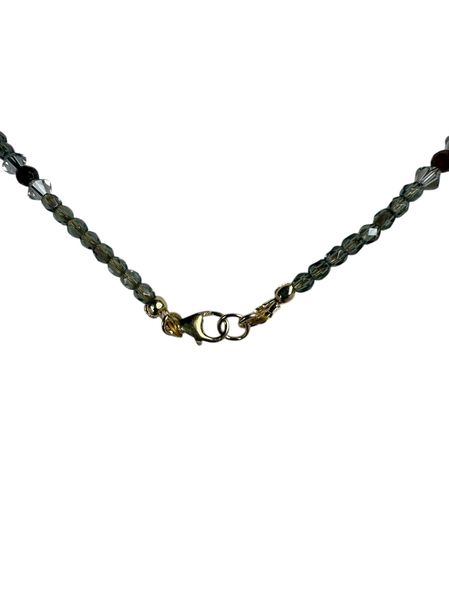 #146-Jasper, Australian Crystal, and Hessonite Garnet Necklace with SS Findings