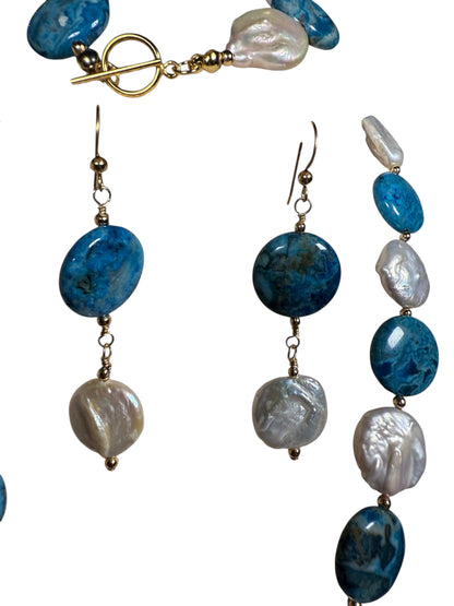 #150-Crazy Lady Agate & Coin Pearls Necklace with GF Beads & Findings