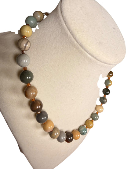 #158-Alishan Agate & Hessonite Garnet with SS Infinity Clasp