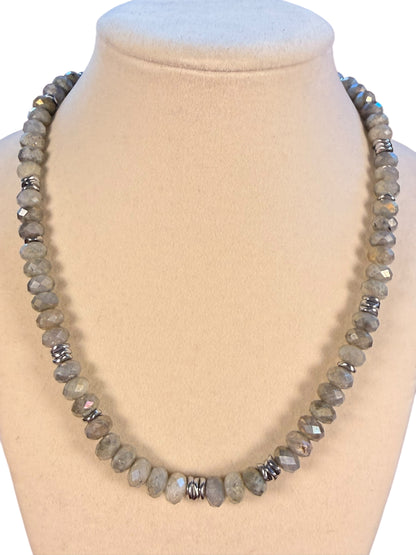 #160-Labradorite, Hematite, and Abalone Charm with S Steel Clasp