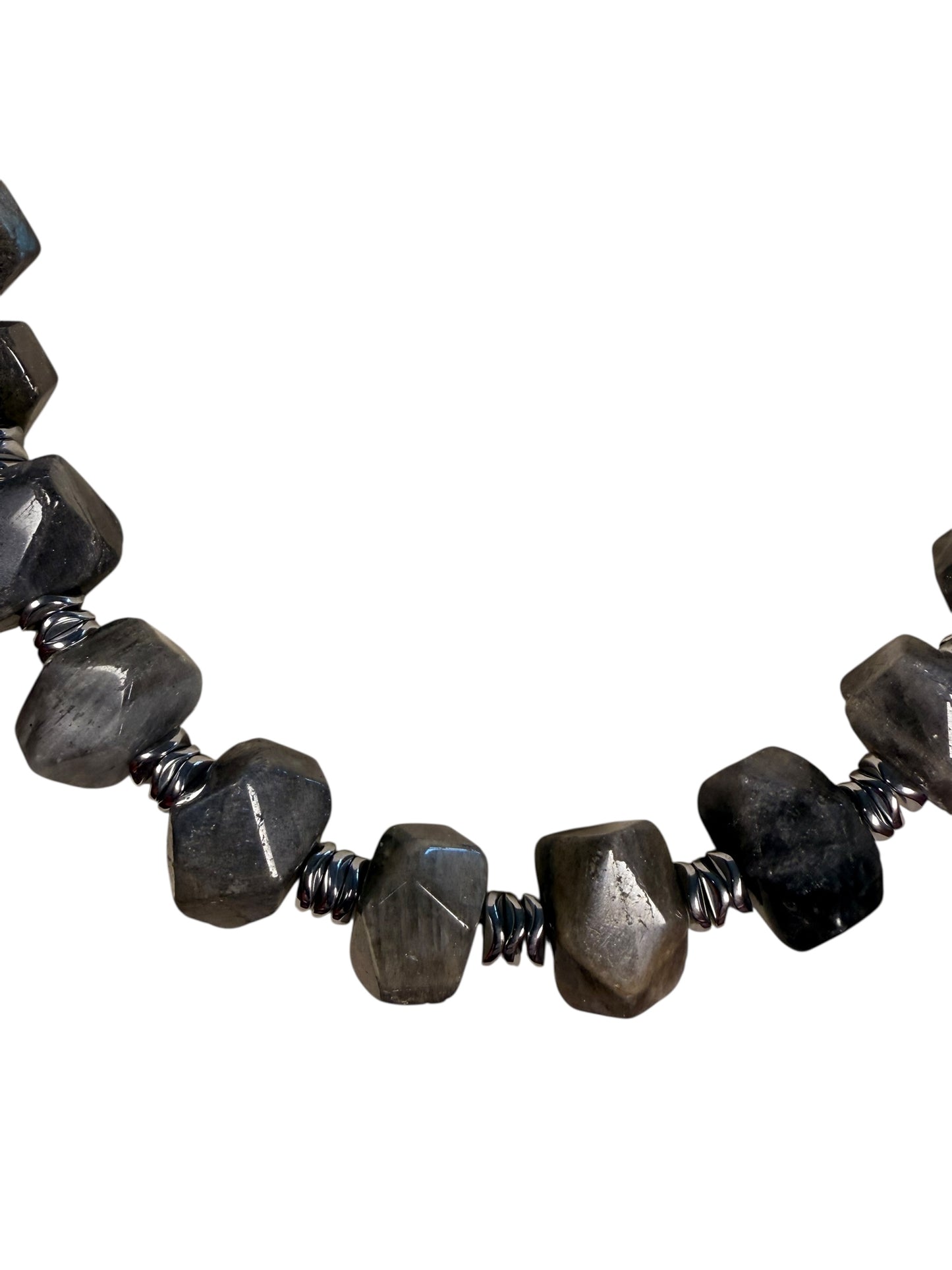 #161-Labradorite with Hematite Wavy Spacer Beads & SS Clasp