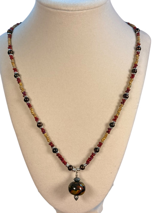 #238-Miyuki and Czech Seed Beads with Lampwork Focal Bead