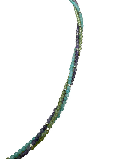 #127-Amethyst, Peridot & Amazonite w/Fine Silver Dainty Necklace