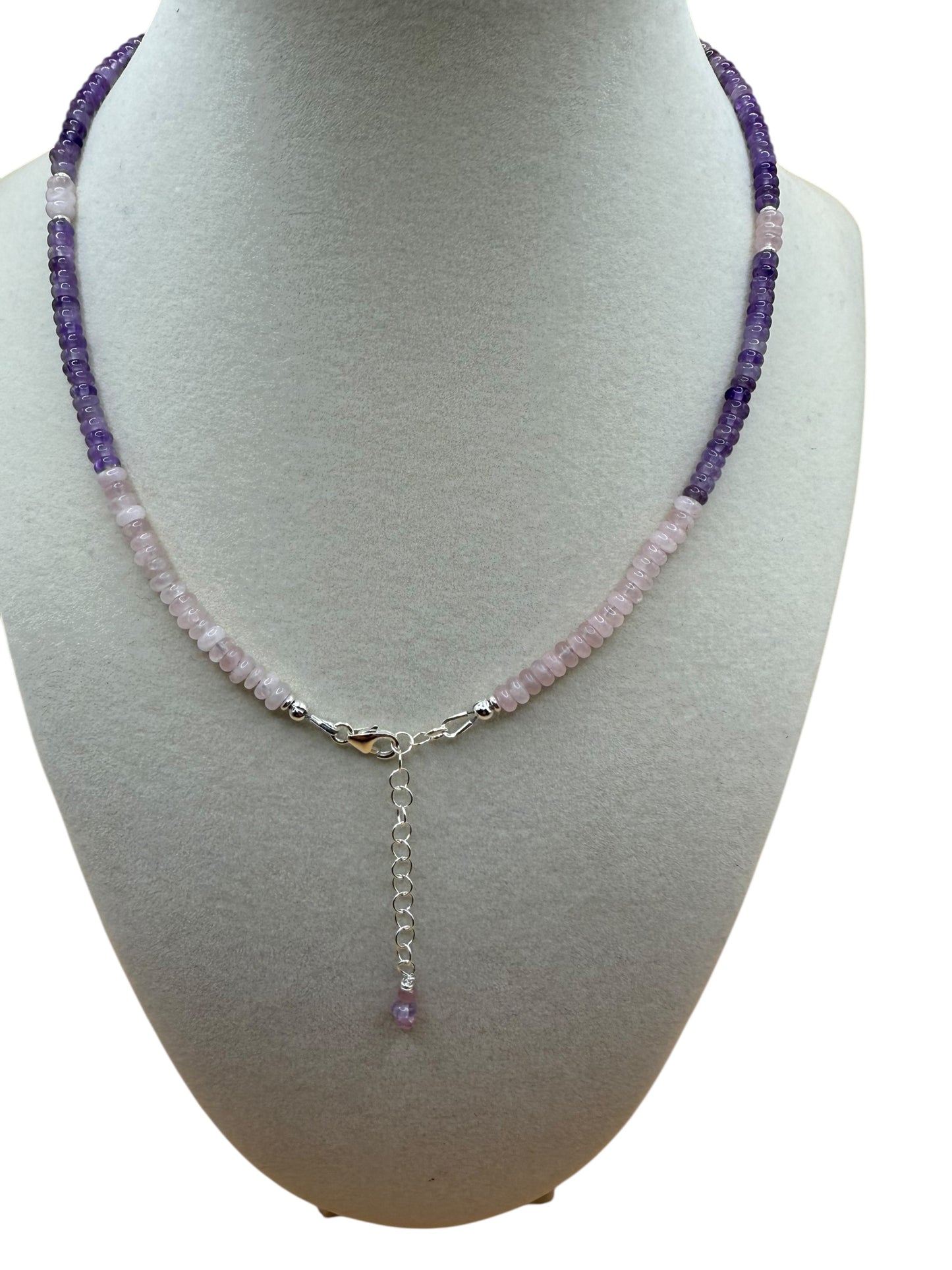 #130-Rose Quartz, Amethyst, SS Clasp & Findings
