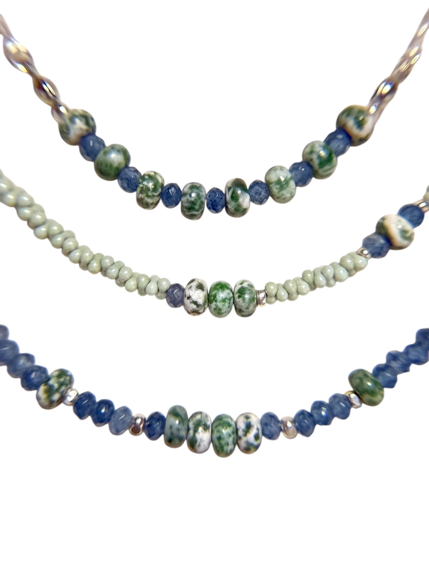 #134-Moss Agate, Dyed Jade, SS Clasp, Findings & Extender Chain