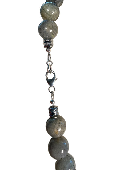 #161-Labradorite with Hematite Wavy Spacer Beads & SS Clasp