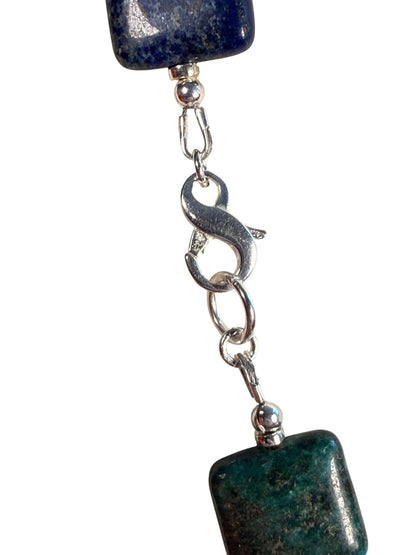 #163-Chrysocolla, Fossil Stone, Miyuki Silver Beads with SS Infinity Clasp