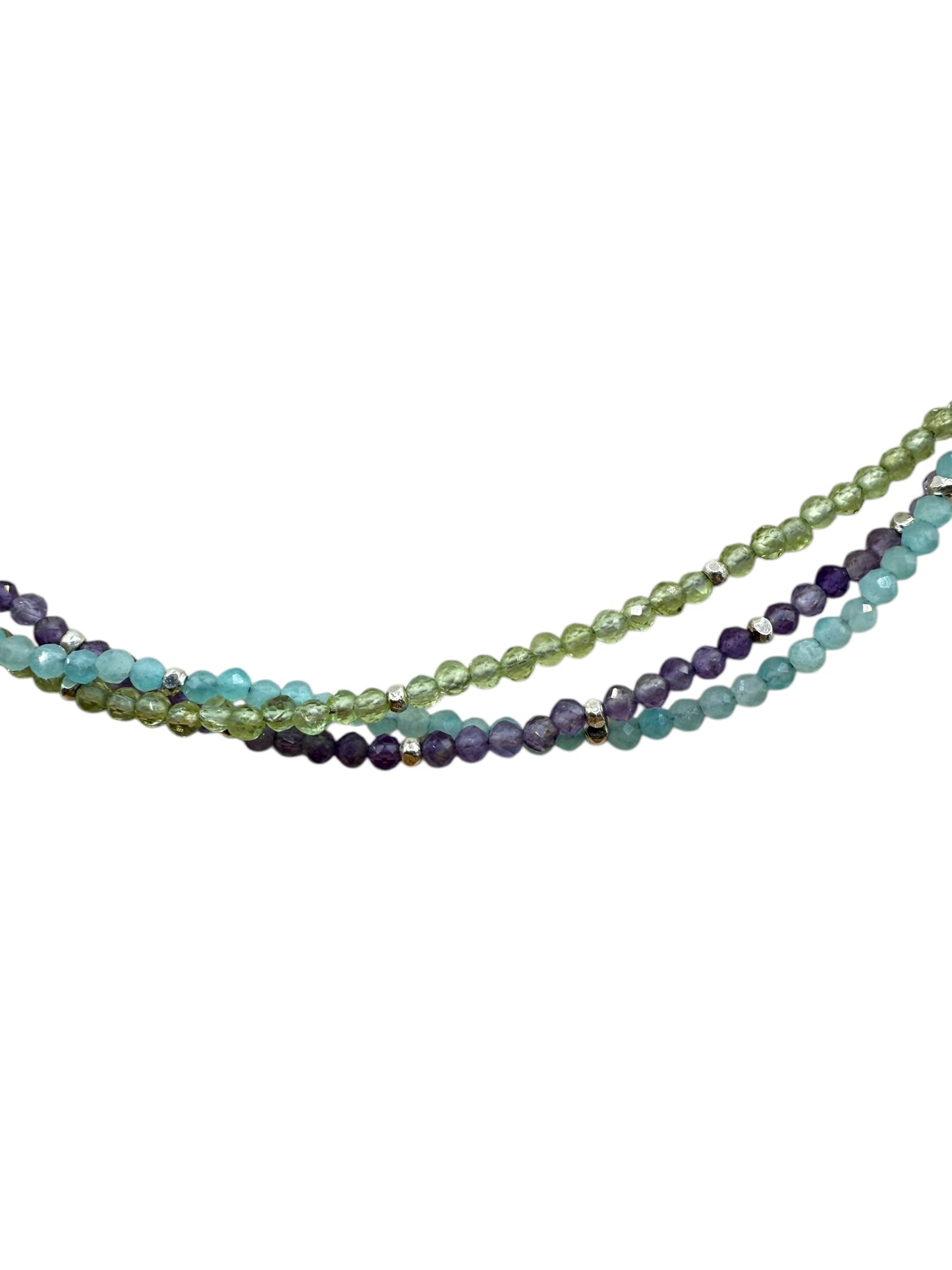 #127-Amethyst, Peridot & Amazonite w/Fine Silver Dainty Necklace