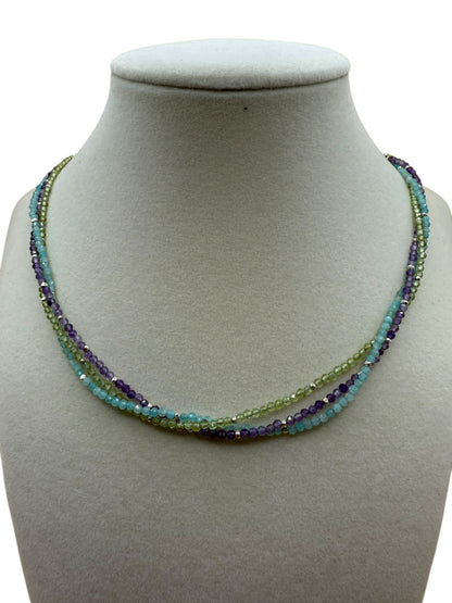 #127-Amethyst, Peridot & Amazonite w/Fine Silver Dainty Necklace