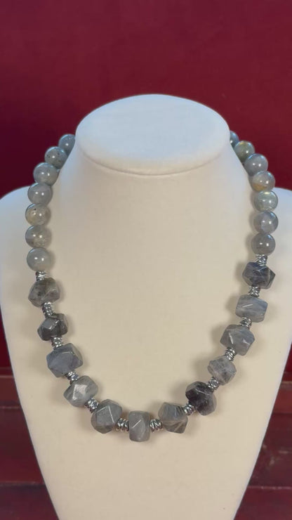 #161-Labradorite with Hematite Wavy Spacer Beads & SS Clasp